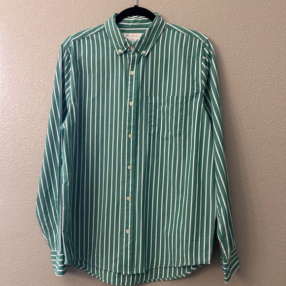 NWT Cotton On Garments Mens Mayfair Long Sleeve Button Up Shirt Emerald Stripe M - Picture 1 of 9